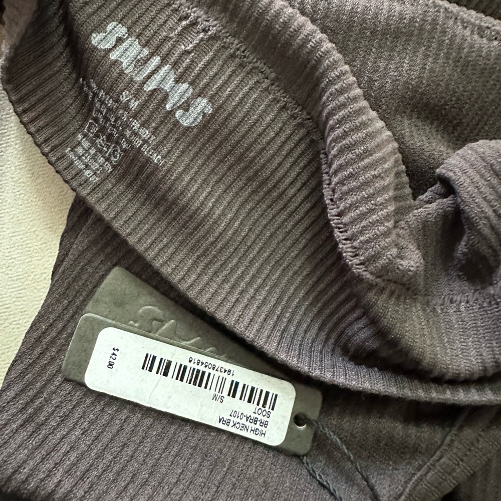 Skims Stretch Rib High Neck Bra - Soot - Picture 8 of 10